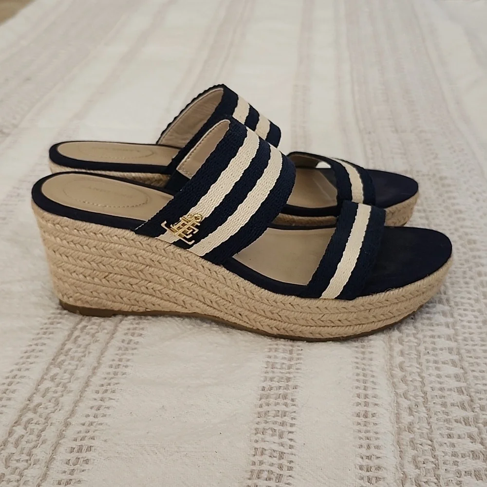 Lands End Slip On Espadrille Sandals Coastal Nautical Womens 7